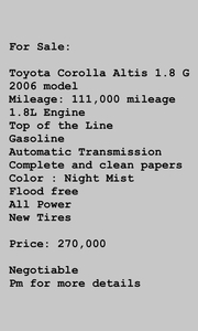 Selling Grey Toyota Corolla altis 2006 in Rosario