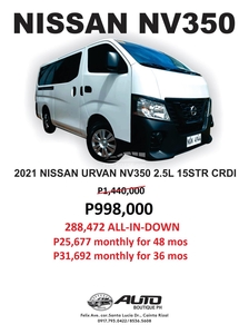 2021 Nissan NV350 Urvan 2.5 Standard 15-seater MT in Cainta, Rizal