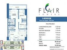 RFO 3 Bedroom Unit - 108 sqm with Parking at Flair Towers