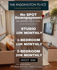 15K MONTHLY 1-BEDROOM Pre-selling Rent to Own Condo in Shaw Mandaluyong near SM Megamall