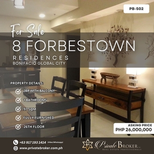 2BR End Unit For Sale at 8 Forbes Town Road Condominium Bonifacio Global City on Carousell