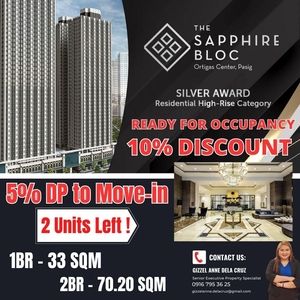 5% DP TO MOVE-IN Affordable 2 Bedroom condo for sale in Ortigas Pasig at Sapphire Bloc Near ADB