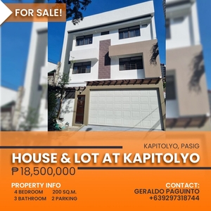House & Lot For Sale in Kapitolyo Pasig - Near Capitol Commons
