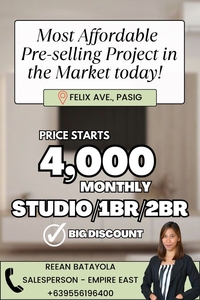 PROMO: 4K MONTHLY STUDIO/1BR/2BR NO DOWNPAYMENT! Pre-selling Rent to Own Condo in Pasig AVAIL 10% Discount! Reserve now on Carousell