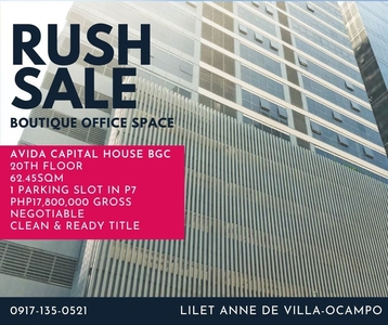 RUSH SALE Avida Capital House BGC Office Space 62.5sqm with parking on Carousell