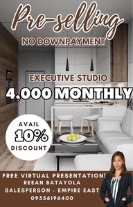 STUDIO 4K MONTHLY NO DOWNPAYMENT Pre-selling Rent to Own in Pasig NON VAT! Avail 10% discount now on Carousell