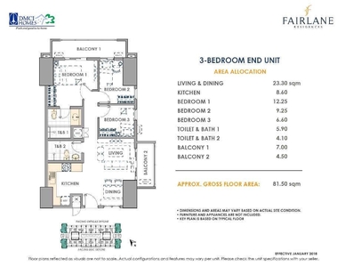 Three bedrooms with parking in DMCI Fairlane residence for sale