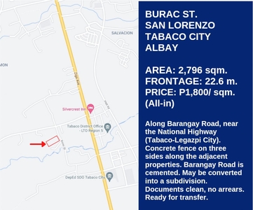 2,796 sqm Residential Lot for Sale in San Lorenzo, Tabaco City, Albay