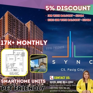5% Discount Pre-Selling 1 bedroom condo unit for sale at Sync N Tower in c5 Pasig Near BGC