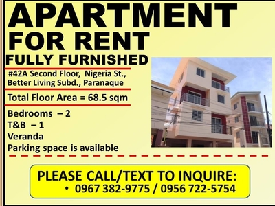 APARTMENT FOR RENT - FULLY FURNISHED Better Living Subd.