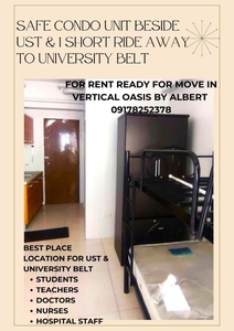 SAFE CONDO FOR RENT BESIDE UST AND A SHORT RIDE TO UNIVERSITY BELT