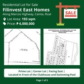 Filinvest East, Cainta Lot for Sale! (Prime Lot!)