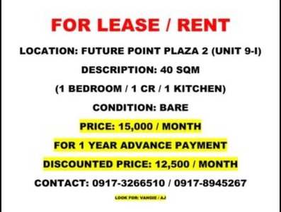 1 Bedroom Condo/Apartment 40SQM Tomas Morato Area (Quezon City)