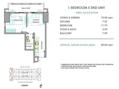 1 Bedroom End Unit for Sale in Prisma Residences Celeste Building, Pasig City