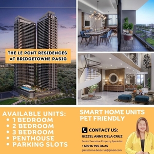 2 Bedroom Condo Unit with balcony & Parking Slot for sale in Bridgetowne Pasig at The Le Pont Residences near BGC