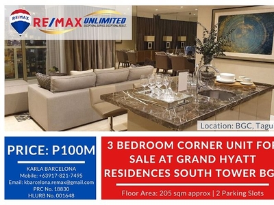 3 Bedroom Corner Unit for sale at Grand Hyatt Residences South Tower BGC on Carousell