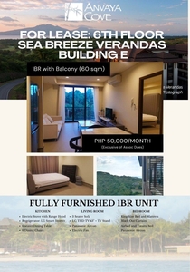 LEASE: Fully Furnished 1BR Unit Building E (6th Floor) Sea Breeze Verandas