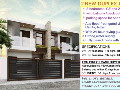 2-bedroom duplex Unit A with balcony and carport