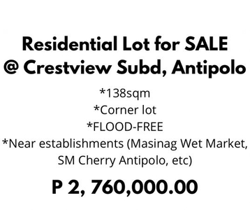 Corner Residential Lot for Sale