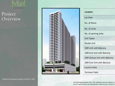 Pre-selling, 25 sqm 1 Bedroom Unit at Mint Residences in Chino Roces Makati City