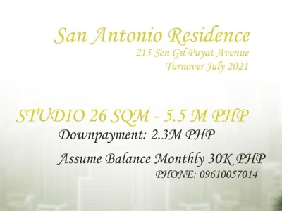 San Antonio Residence Makati Megaworld Studio Unit Resale