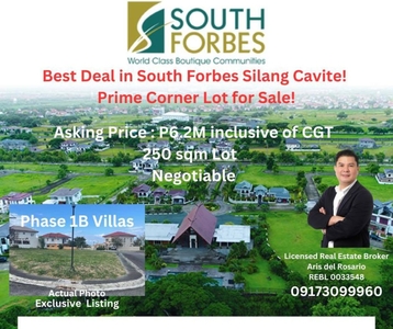 250 SQM Premium Corner Lot for Sale in SouthForbes Villas Silang Cavite