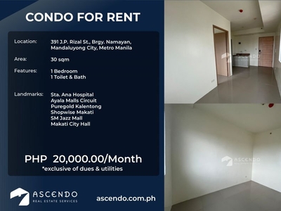 1 BR Condo for Rent in Sunny Ridge, Mandaluyong