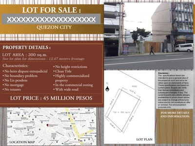 COMMERCIAL / RESIDENTIAL LOT FOR SALE IN QUEZON CITY
