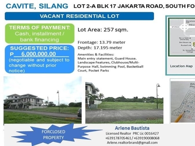 Foreclosed Lot for sale at South Forbes Bali Mansions, Silang, Cavite
