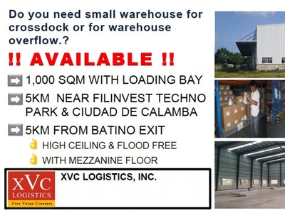 1000sqm w/ loading bay Warehouse for Rent in Calamba Laguna