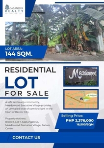 Residential Lot Only Meadowood Executive Village, Bacoor City Aguinaldo Hiway