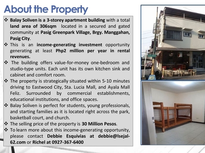 3-storey Apartment building for Sale in Manggahan, Pasig City