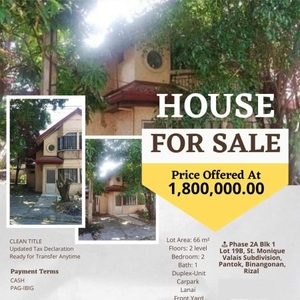 2-Bedroom Townhouse For Sale in Binangonan, Rizal