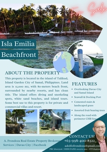 Beachfront 80m wide in Talikud, Samal with overview of Davao City and Samal Is.