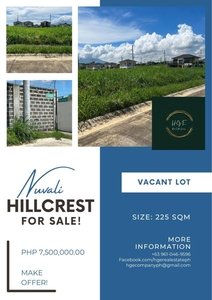 225 sq. meters Vacant Lot for sale at Nuvali Hill Crest, Calamba