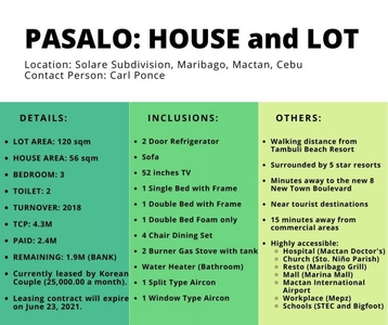 Pasalo: house and lot (solare subd., mactan, cebu)