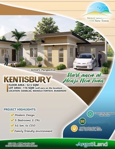 3 Bedroom House and Lot for Sale at Menzi New Town in Bukidnon (Kentisbury)